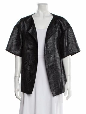 NWT Lafayette 148 New York Textured Black Short-Sleeve Open Jacket